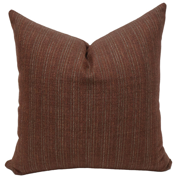 Ember Rust Pillow Cover - square size, fine woven pinstripe performance fabric, indoor decorative pillow