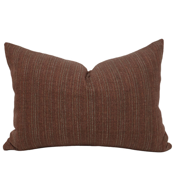 Ember Rust Pillow Cover - lumbar size, fine woven pinstripe performance fabric, indoor decorative pillow