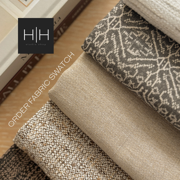 Ember Rust Fabric swatches with a patterned fabric and text overlay for ordering.