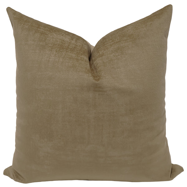 Khaki velvet throw pillow cover, full front view showing warm tan tone