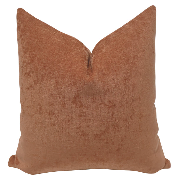 Rust velvet throw pillow cover, full front view showing warm terracotta tone