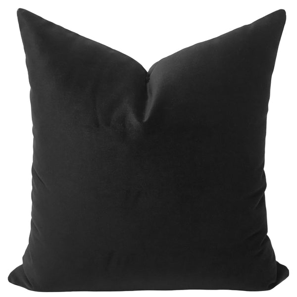 Noir velvet throw pillow cover, full front view showing deep black tone