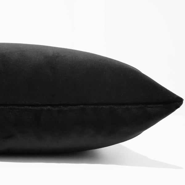 Noir velvet pillow cover with soft matte finish, front corner detail