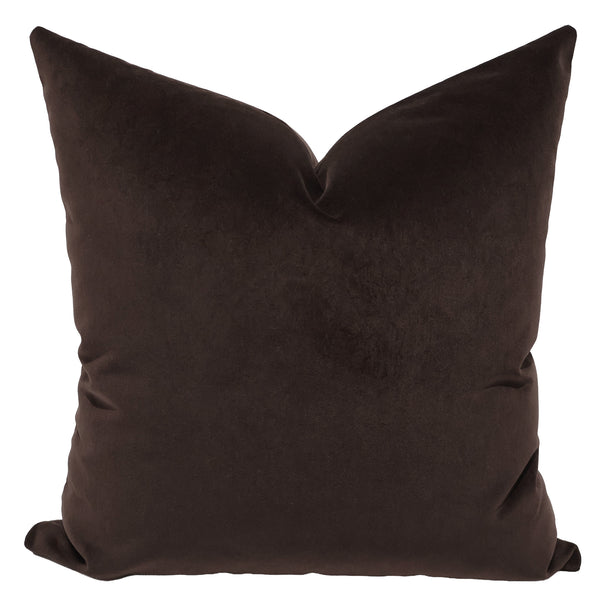 Espresso velvet throw pillow cover, full front view showing deep near-black brown tone