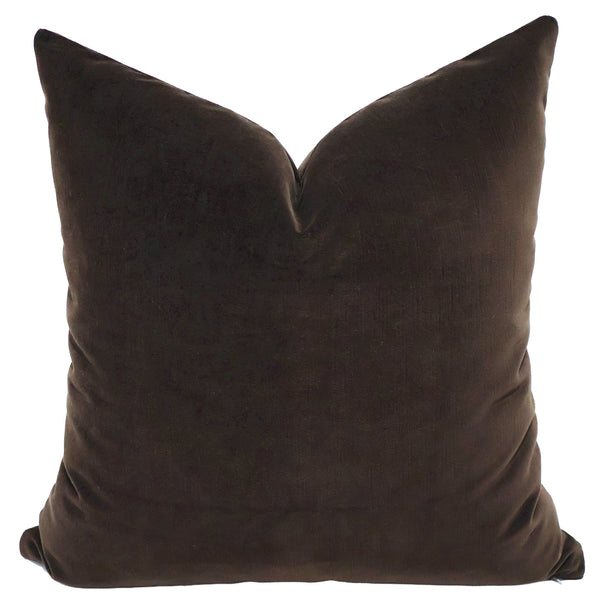 Umber velvet throw pillow cover, full front view showing deep warm brown tone
