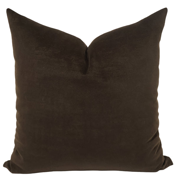 Mahogany velvet throw pillow cover, full front view showing deep rich brown tone