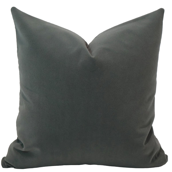 Charcoal velvet throw pillow cover, full front view showing deep grey tone
