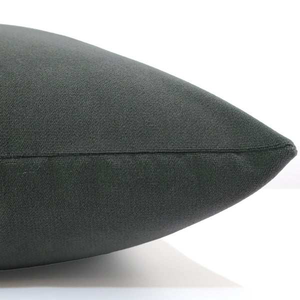 Charcoal velvet pillow cover with smooth matte finish, front corner detail
