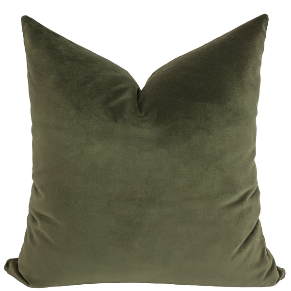 Cypress velvet throw pillow cover, full front view showing rich deep green tone