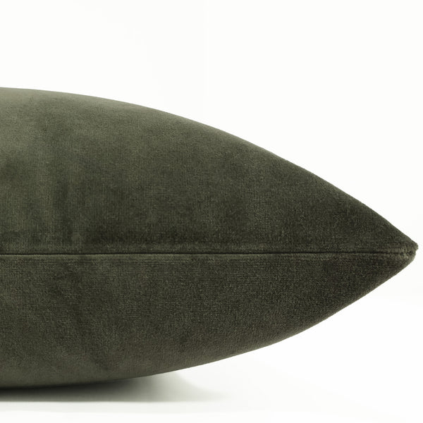 Cypress velvet pillow cover with smooth matte finish, front corner detail
