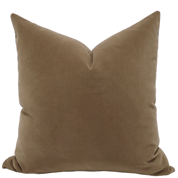Hazelnut Velvet throw pillow cover, full front view showing warm medium brown tone