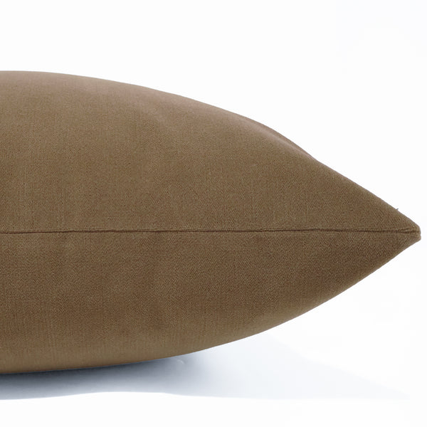 Hazelnut Velvet pillow cover with smooth matte finish, front corner detail