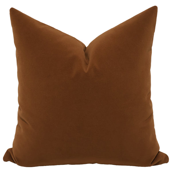 Cinnamon velvet throw pillow cover, full front view showing warm burnt-orange brown tone