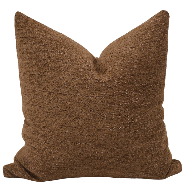 Cognac tweed throw pillow cover, full front view showing warm brown tonal weave
