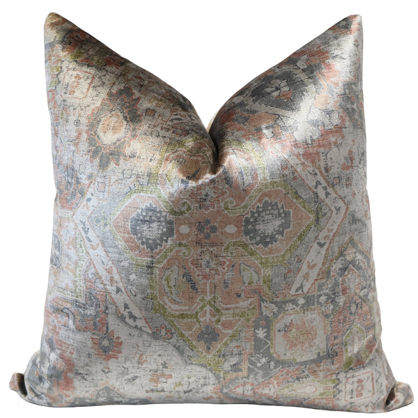 Marlowe medallion throw pillow cover, full front view showing distressed Oushak-inspired print