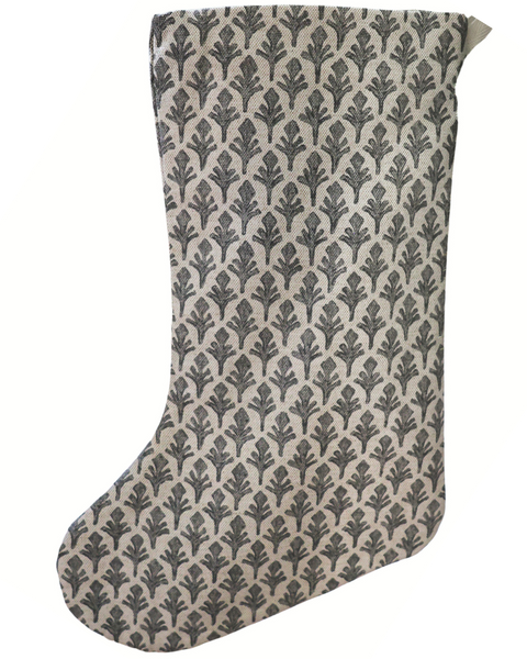 Charcoal Leaf Linen | Boho Christmas Stocking