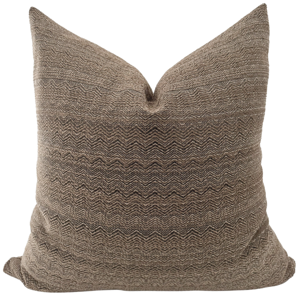 Cocoa brown textured throw pillow cover with a multi-tonal woven pattern by Hackner Home.