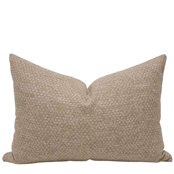 Corn Blossom Lumbar Pillow Cover in warm wheat and ivory textured woven upholstery fabric, handmade by Hackner Home for modern organic, coastal, farmhouse, and luxury interiors.