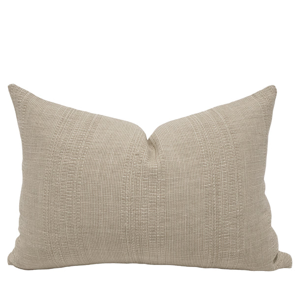 Elowen Stripe Pillow Cover - lumbar size, soft woven cotton-polyester striped fabric with linen-cotton contrast back, indoor decorative pillow