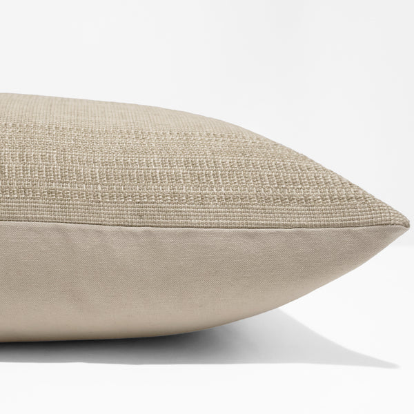 Close-up texture detail of Elowen Stripe Pillow Cover showing fine tonal stripe weave and linen-cotton contrast backing