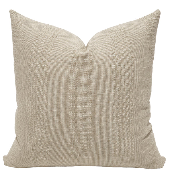 Elowen Stripe Pillow Cover - square size, soft woven cotton-polyester striped fabric with linen-cotton contrast back, indoor decorative pillow