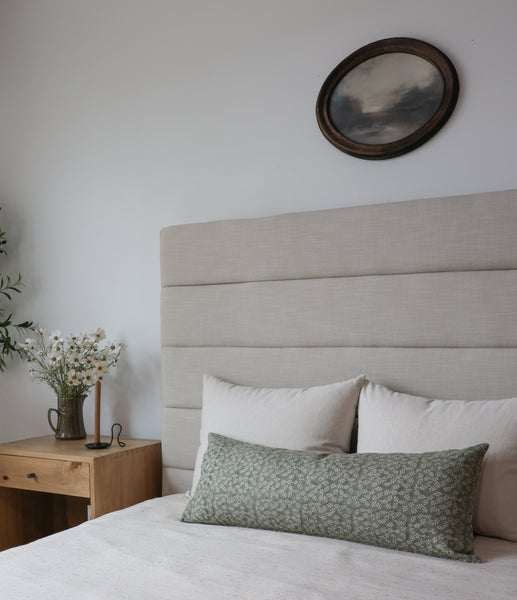 Sage Green Floral Block Print Pillow Cover