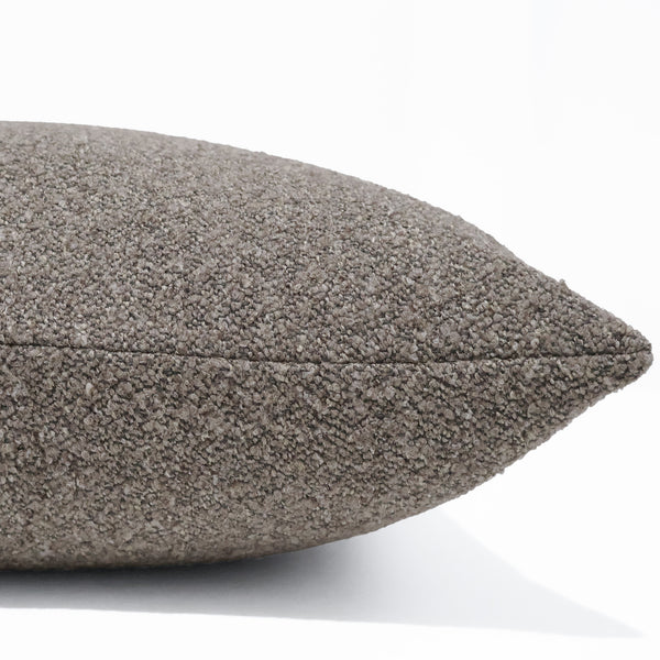 Woodland Bouclé Pillow Cover in mushroom-brown textured pillow on a white background