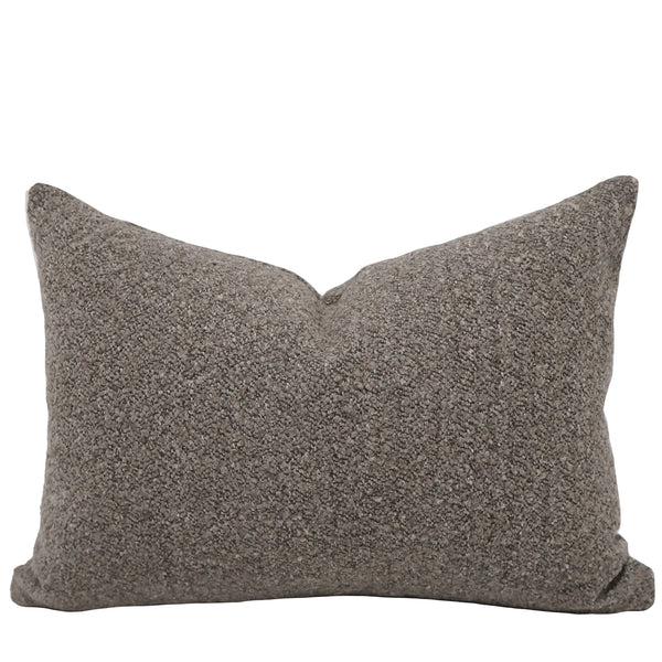 A square throw pillow with a textured, heathered gray fabric cover, shown against a plain white background.