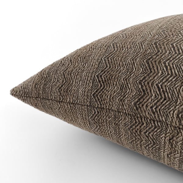 Close-up detail of the heavy, eco-friendly recycled cotton woven performance fabric on the Cocoa pillow cover.