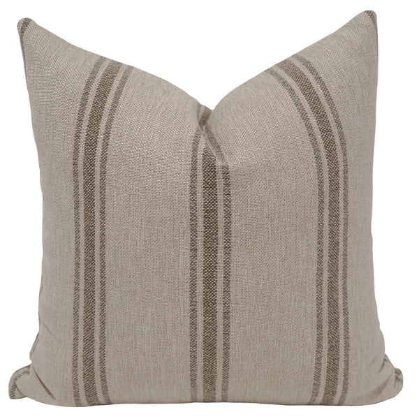 Maran Taupe Stripe Pillow Cover - square size, woven grain sack stripe performance fabric