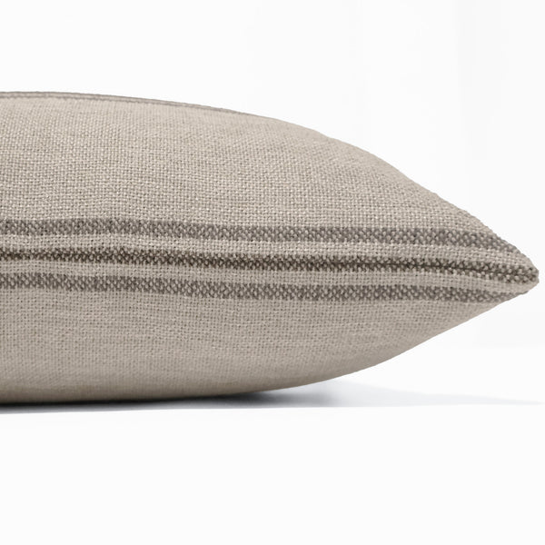 Close-up texture detail of Maran Taupe Stripe Pillow Cover showing woven stripe and performance fabric weave