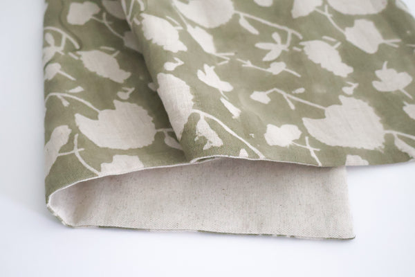 Sage Floral Block Print Table Runner (Two Sided Design)