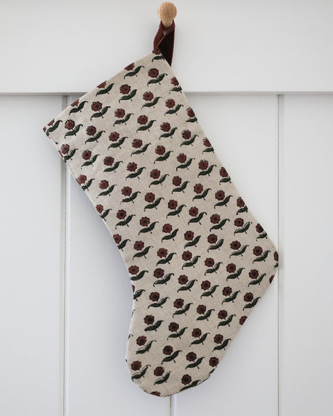 Heritage Rose Block Print Boho Christmas Stocking