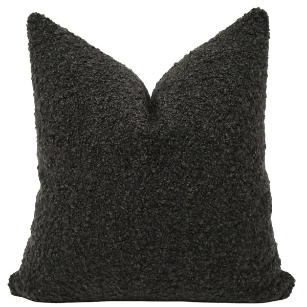 Noir Boucle Pillow Cover - square size, chunky textured 100% polyester boucle fabric, indoor decorative pillow.