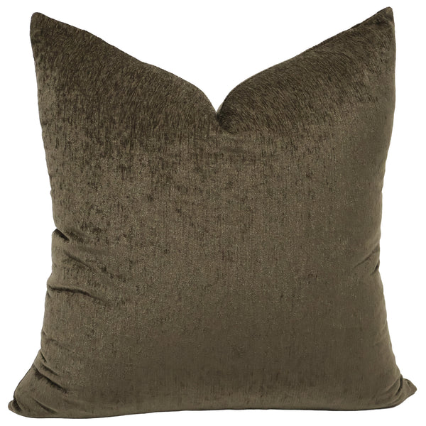 Marlowe Velveteen Pillow Cover in deep olive - soft acrylic-polyester velvet blend, square indoor decorative pillow.