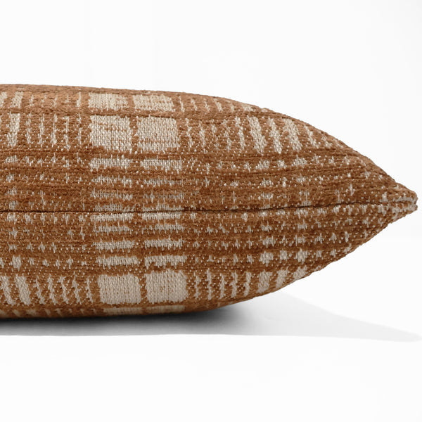 Close-up texture detail of Rust Plaid Pillow Cover showing chunky woven plaid weave in rust and cream.