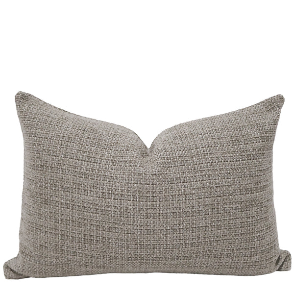 Stonewash Weave Lumbar Pillow Cover in textured taupe and oatmeal indoor performance upholstery fabric with a richly woven designer finish, handmade by Hackner Home.