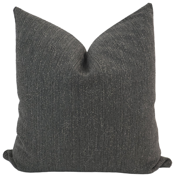 Hackner Home Smoked Umber pillow cover in a deep charcoal-brown textured fabric, offering a cozy, modern neutral accent for any space.