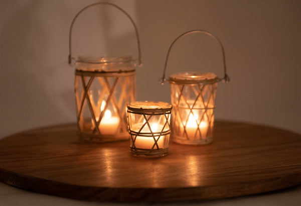 Bamboo & Glass Candle Holder Set of 2
