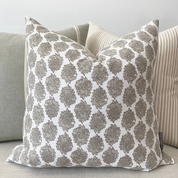 Brown Floral Pillow Cover, Floral Pillow Cover, Designer Pillow Cover, Decorative Pillow Cover, Taupe Pillow Cover, Taupe Floral Pillow Cover, Hackner Home, High End Pillows, Pillow Shop 