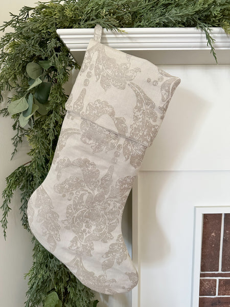 Damask Neutral Holiday Stocking NLS.XX111
