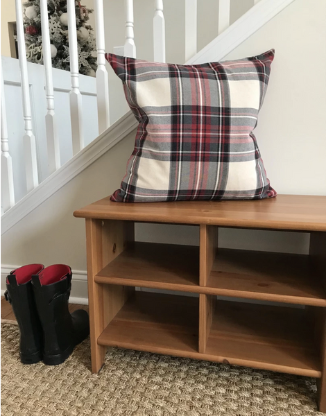 Red Plaid Christmas Pillow Cover styled in an entry hall by Hackner Home.