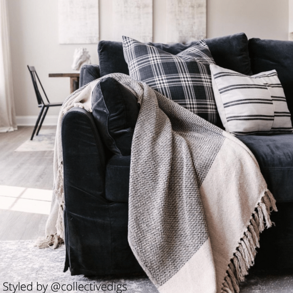 Black Plaid Pillow, Black and White Plaid Pillow Cover, Plaid Pillow Cover, Hackner Home Pillows, Designer Pillow Covers, Decorative Pillow Cover, Tartan Pillow Cover, Plaid Pillows, Tartan Plaid Pillow, Gray Plaid Pillows, Celtic Plaid Pillows, Black & White Living Room Design,  Decorative Pillow Cover, Hackner Home, Designer Pillows, Black Plaid Pillows, Living Room Design, Through Pillows, Handmade Pillows, Pillow Shop, Photo by Mark Wiles of @CollectiveDigs